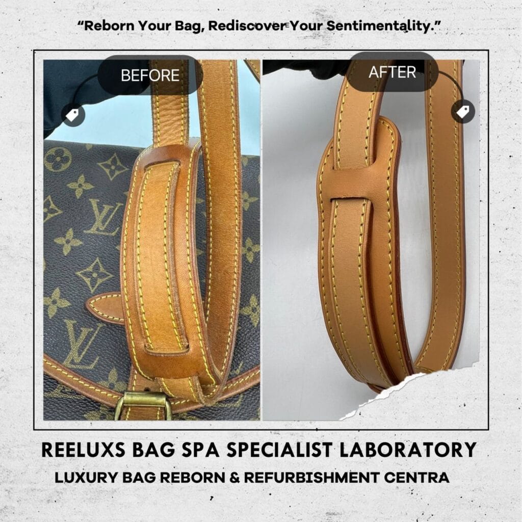 Monogram Canvas Saumur 30 Messenger Bag Entire Vachetta Fully Stain Cracked &… — frame 9