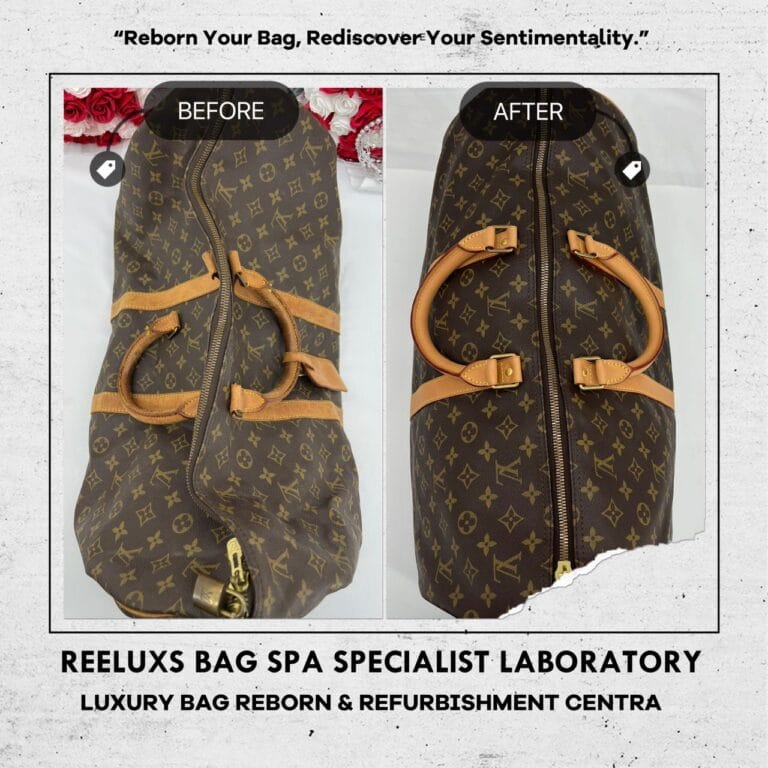 Louis Vuitton Monogram Keepall Travel Bag Customized  Bandoulière Long Starp Design Entire Vachetta Fully Scratched Handle Broken Replacement