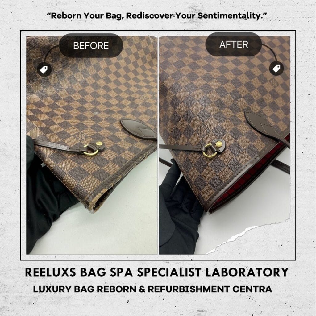 Neverfull Damier Ebene Hand Bag Entire Vachetta Fully Stain Damaged & Broken — frame 1