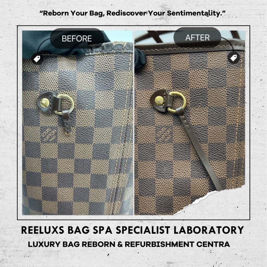 Neverfull Damier Ebene Hand Bag Entire Vachetta Fully Stain Damaged & Broken — frame 3