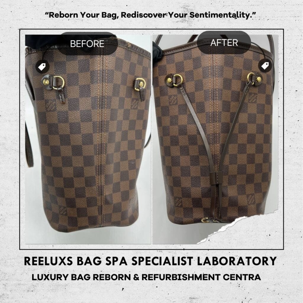 Neverfull Damier Ebene Hand Bag Entire Vachetta Fully Stain Damaged & Broken — frame 4