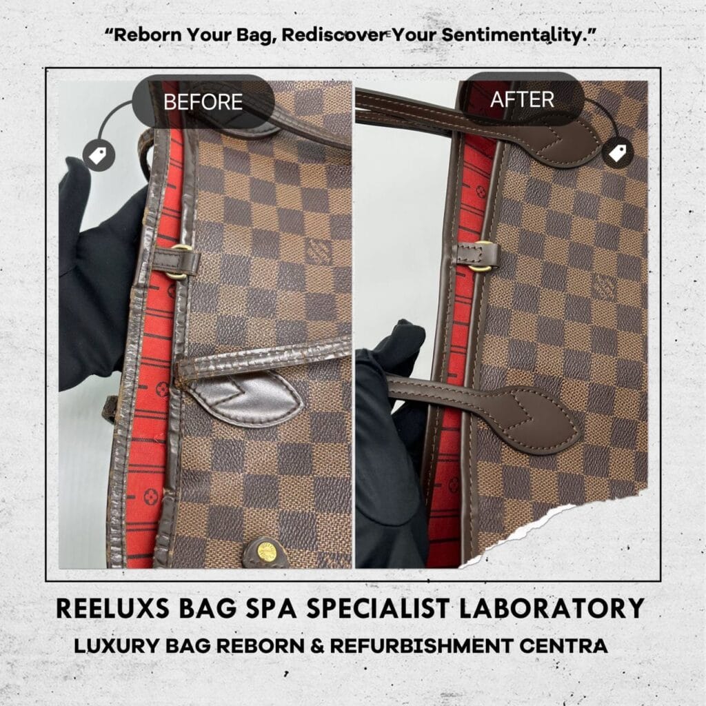 Neverfull Damier Ebene Hand Bag Entire Vachetta Fully Stain Damaged & Broken — frame 5