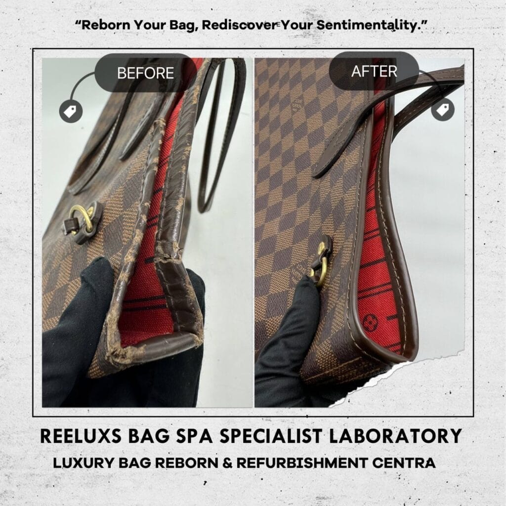 Neverfull Damier Ebene Hand Bag Entire Vachetta Fully Stain Damaged & Broken — frame 6