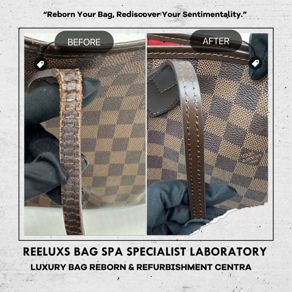 Neverfull Damier Ebene Hand Bag Entire Vachetta Fully Stain Damaged & Broken — frame 9