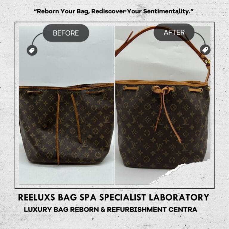 Louis Vuitton Petit Noe Monogram Canvas Vintage Bag Color Faded Entire Vachetta Fully Stain Cracked & Damaged Replacement