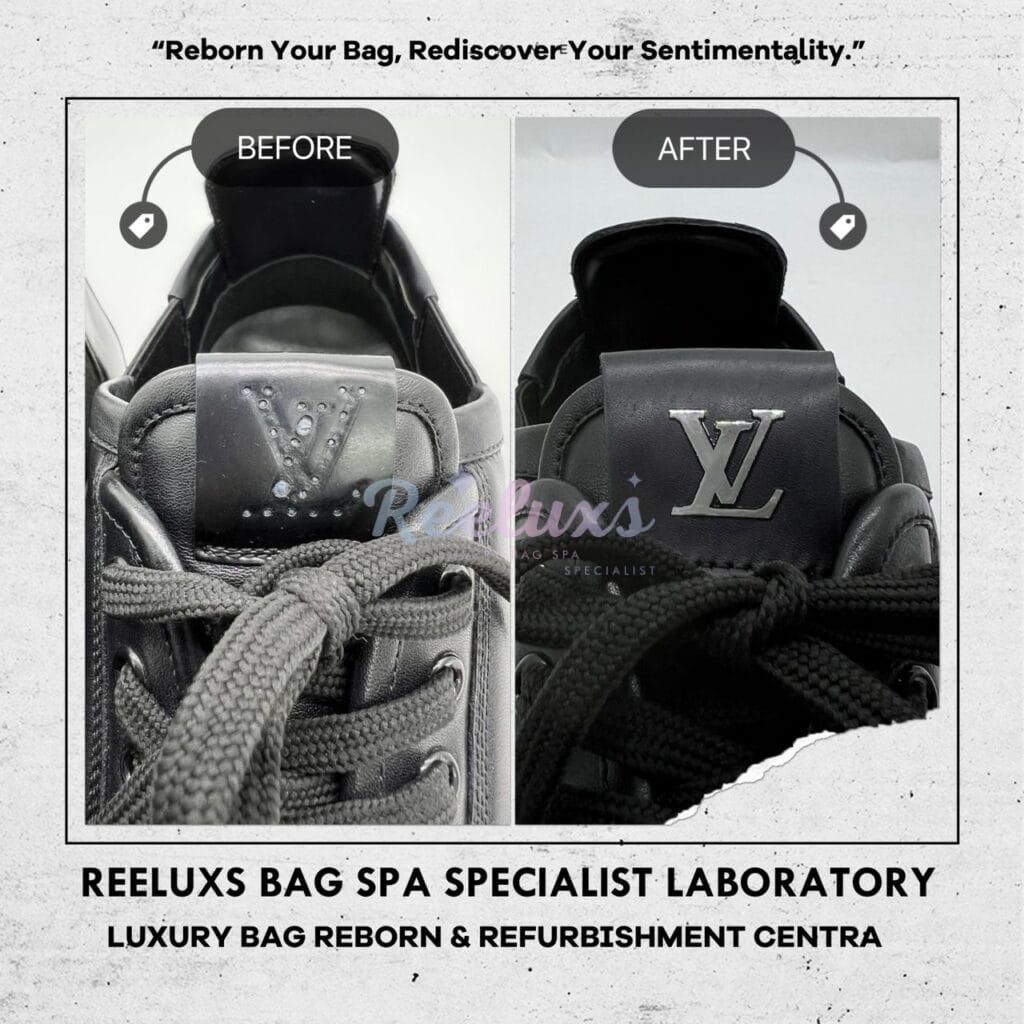 Sneakers Black Leather Sole Faded Leather Scratches Logo Damaged Convex Black — frame 1