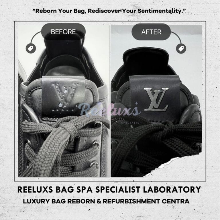 Louis Vuitton Sneakers Black Leather Sole Faded Leather Scratches Logo Damaged Convex Black Replacement