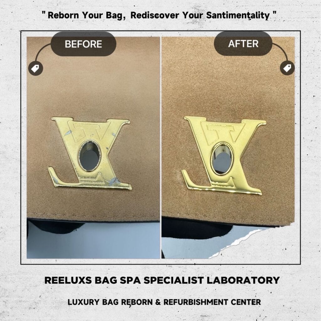 LOUIS VUITTTON Lockme Ever BB Bag Corner Damaged Logo Scratch & Tarnish Oxidation 24K Gold Re-plating — frame 2