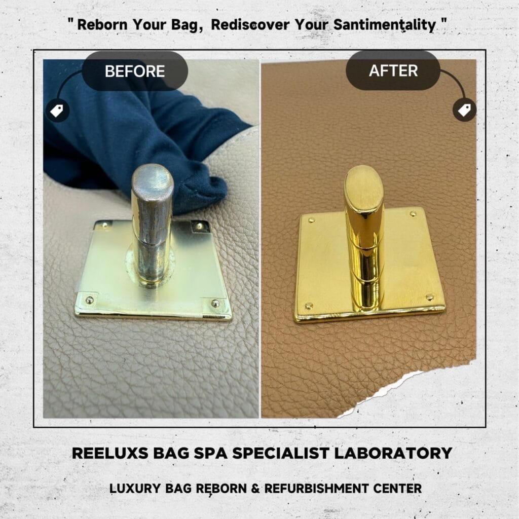 LOUIS VUITTTON Lockme Ever BB Bag Corner Damaged Logo Scratch & Tarnish Oxidation 24K Gold Re-plating — frame 4