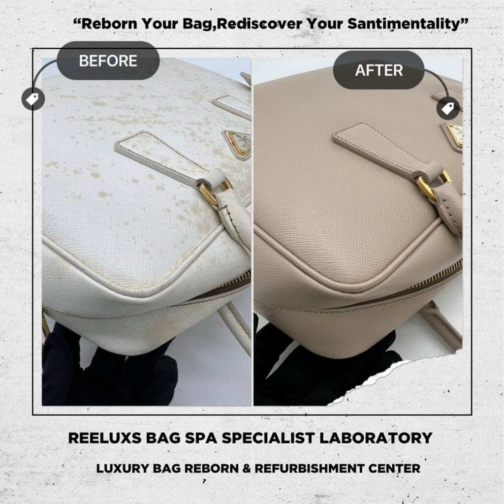 Bauletto Saffiano White Color Handbag Chemical Damaged Problem Changed To Khaki Color — frame 9