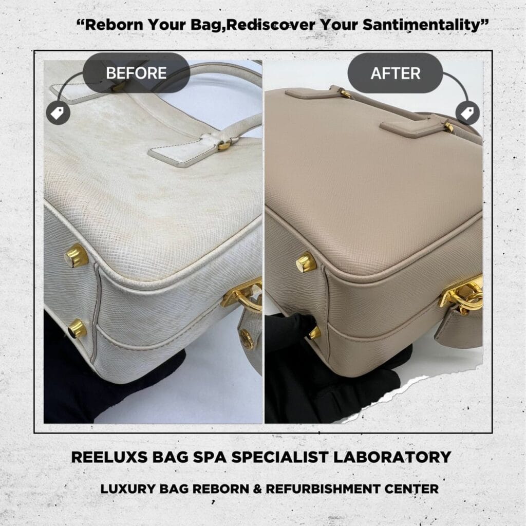 Bauletto Saffiano White Color Handbag Chemical Damaged Problem Changed To Khaki Color — frame 10