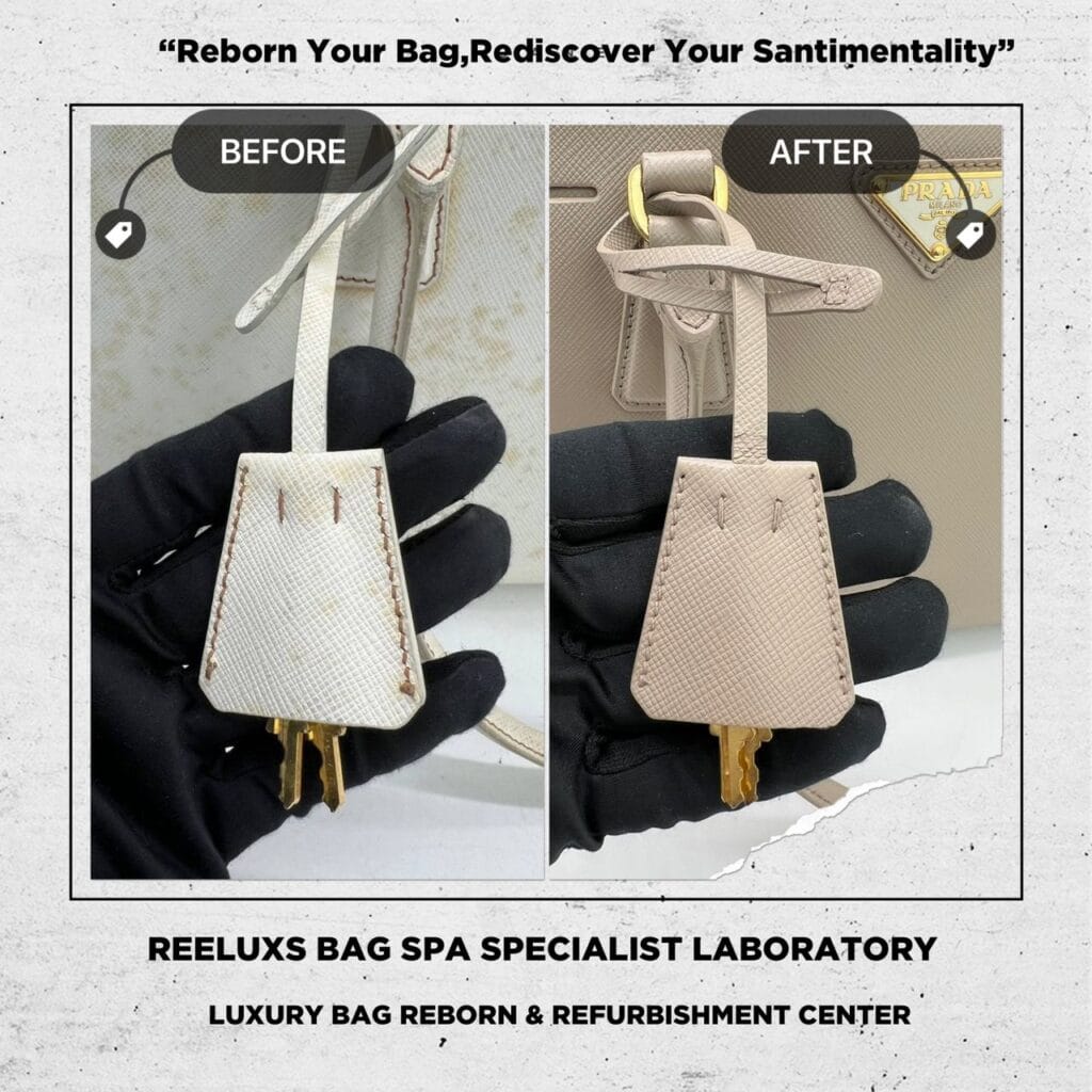 Bauletto Saffiano White Color Handbag Chemical Damaged Problem Changed To Khaki Color — frame 11