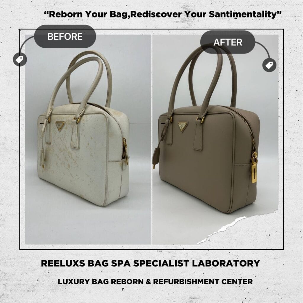 Bauletto Saffiano White Color Handbag Chemical Damaged Problem Changed To Khaki Color — frame 5