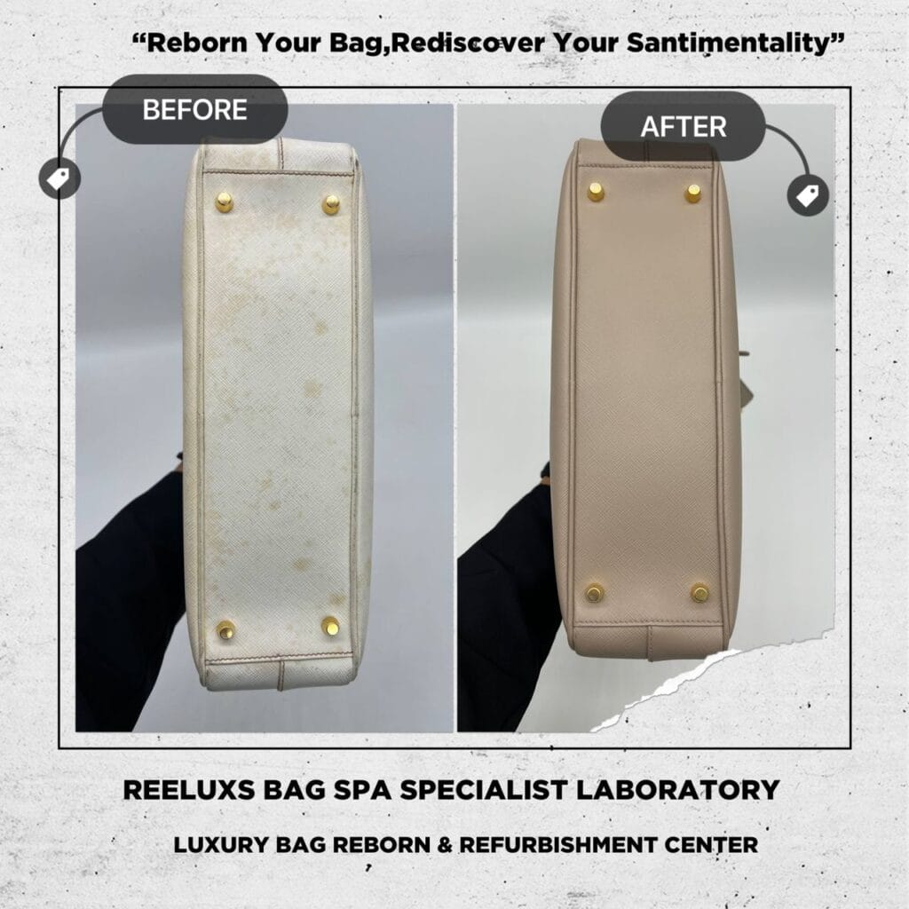 Bauletto Saffiano White Color Handbag Chemical Damaged Problem Changed To Khaki Color — frame 7
