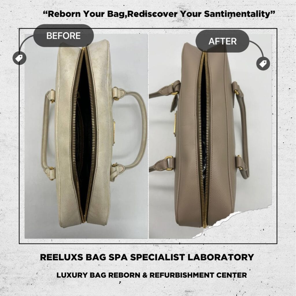 Bauletto Saffiano White Color Handbag Chemical Damaged Problem Changed To Khaki Color — frame 8