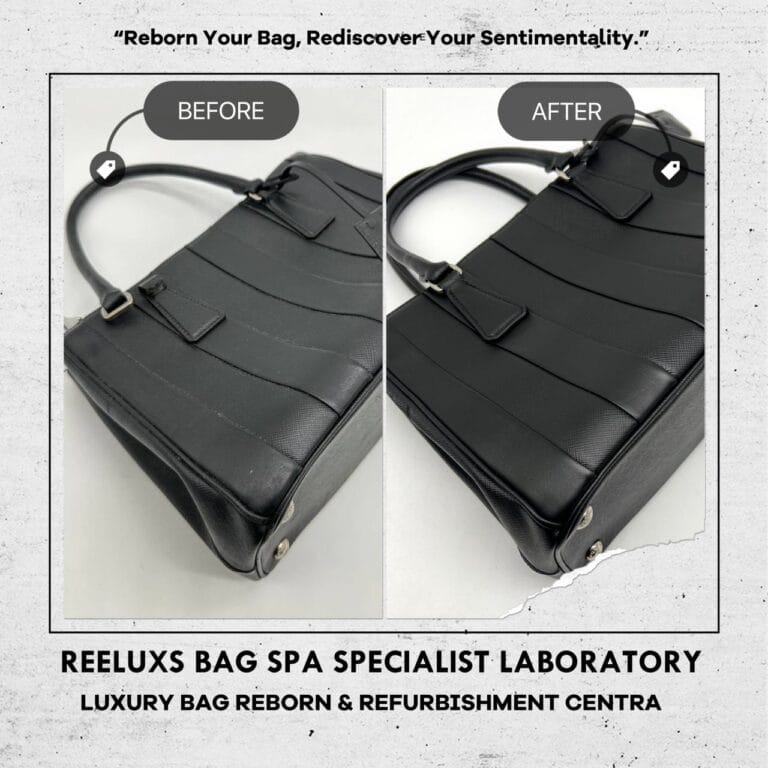PRADA Double Zip Black Leather Handbag Color Faded Restoration & Leather Hook Two Side Broken Replacement