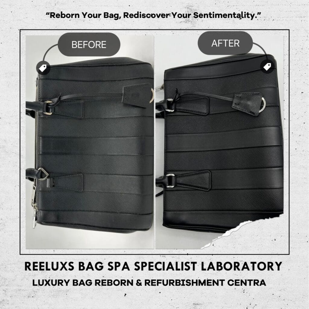 Double Zip Black Leather Handbag Color Faded Restoration & Leather Hook Two… — frame 3