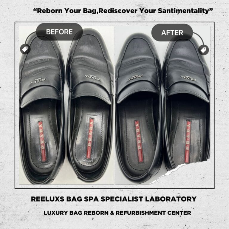 PRADA Nero Crest Vamp Spazzolato Slip-on Color Faded Leather Scratch Side Sole Glue Damaged Repairing