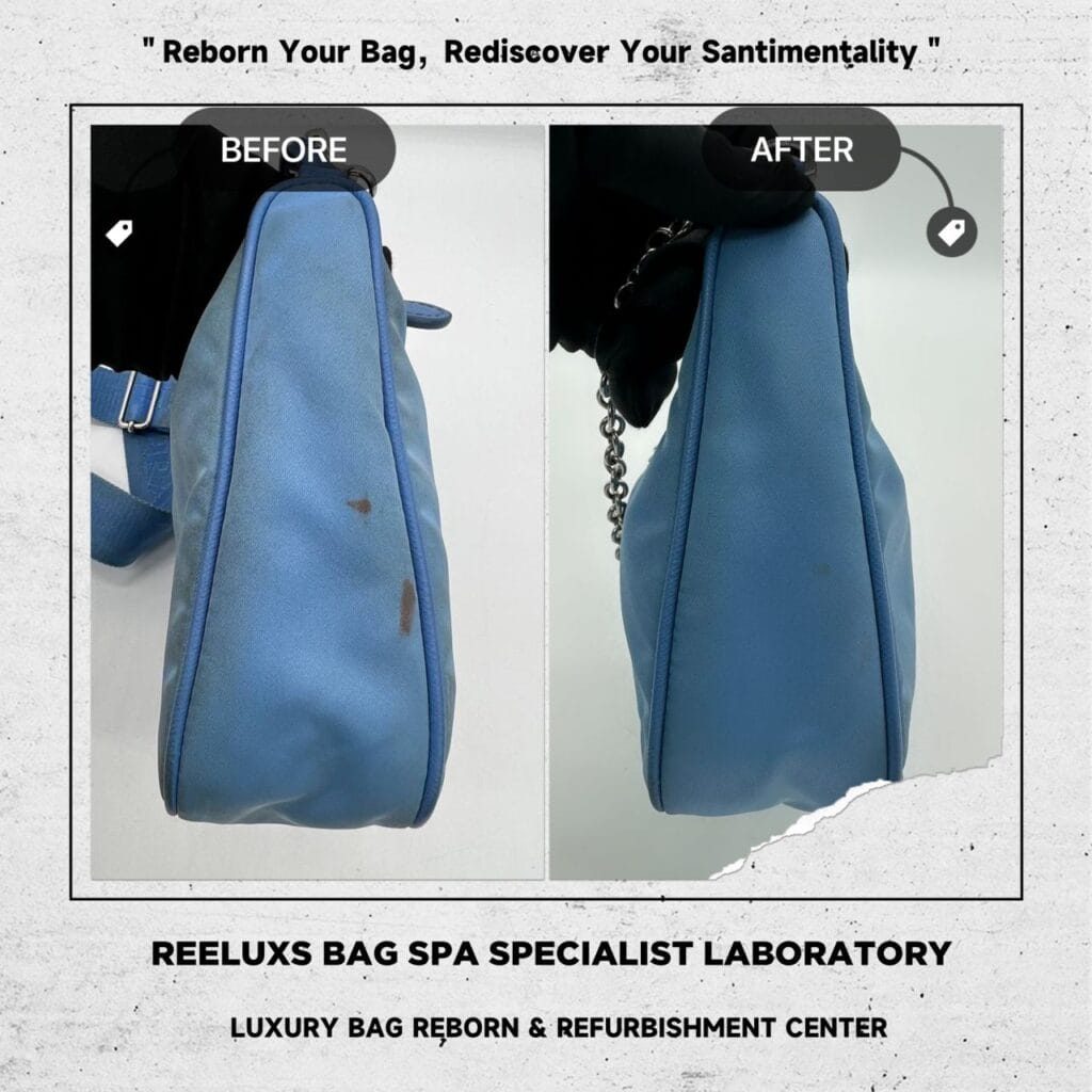 Re-Edition 2005 Re-Nylon Blue Bag Yellowish Stain Mark — frame 11