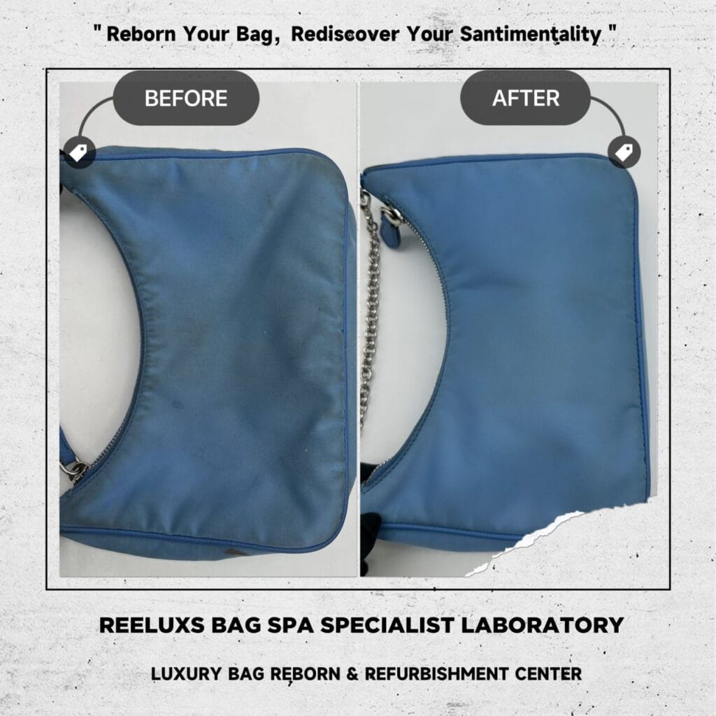 Re-Edition 2005 Re-Nylon Blue Bag Yellowish Stain Mark — frame 12