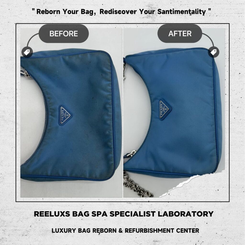 Re-Edition 2005 Re-Nylon Blue Bag Yellowish Stain Mark — frame 1