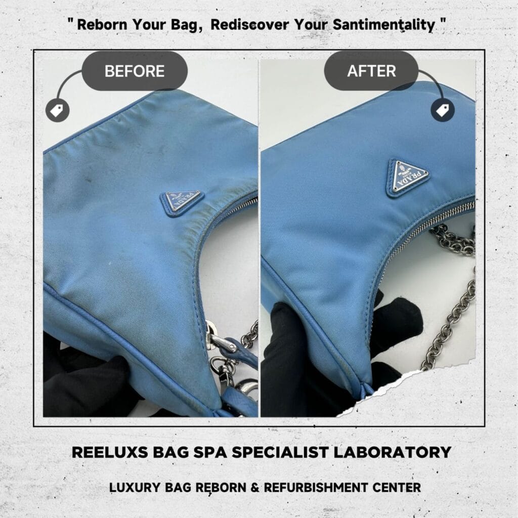 Re-Edition 2005 Re-Nylon Blue Bag Yellowish Stain Mark — frame 5