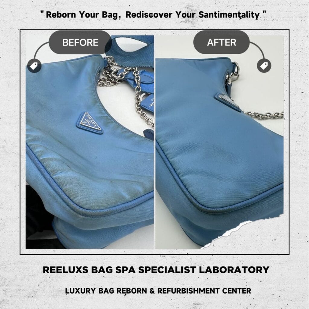 Re-Edition 2005 Re-Nylon Blue Bag Yellowish Stain Mark — frame 6