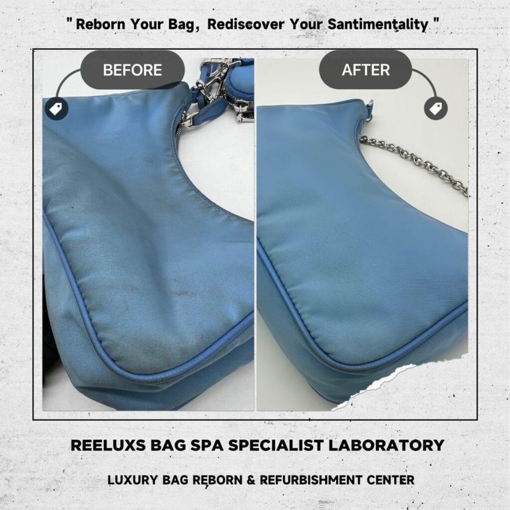 Re-Edition 2005 Re-Nylon Blue Bag Yellowish Stain Mark — frame 7