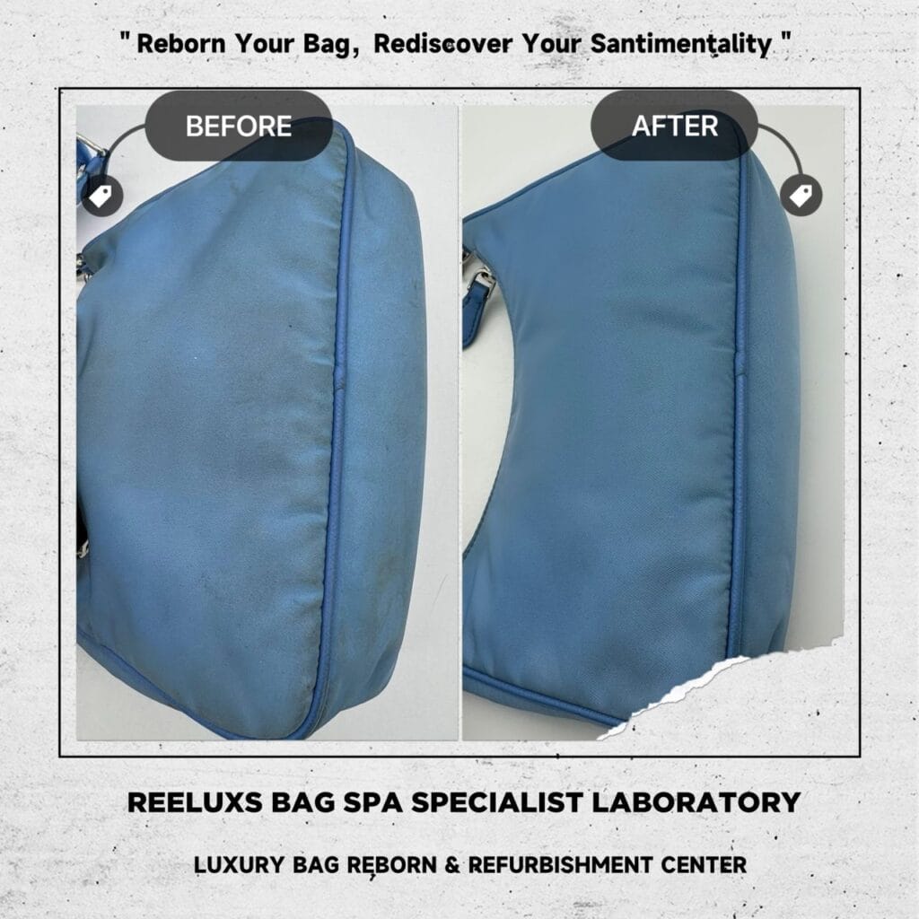 Re-Edition 2005 Re-Nylon Blue Bag Yellowish Stain Mark — frame 8