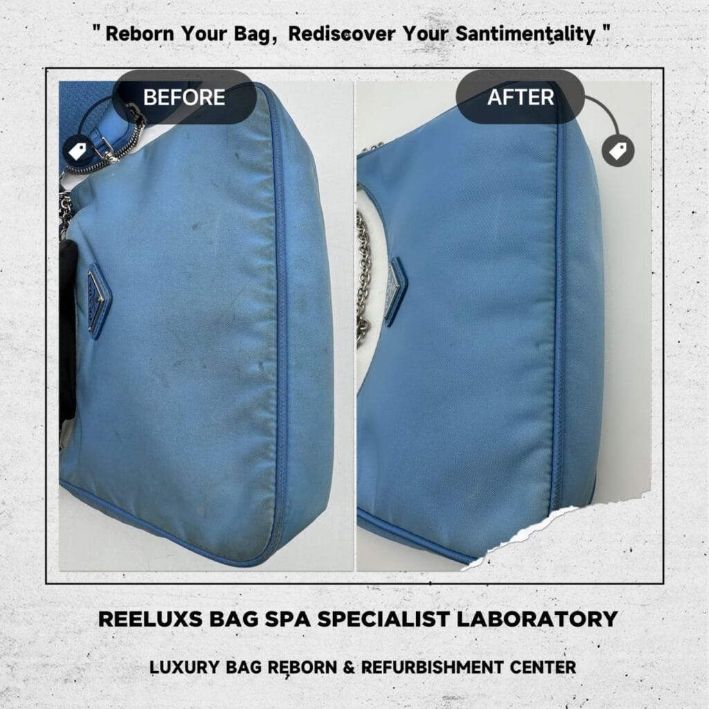 Re-Edition 2005 Re-Nylon Blue Bag Yellowish Stain Mark — frame 9
