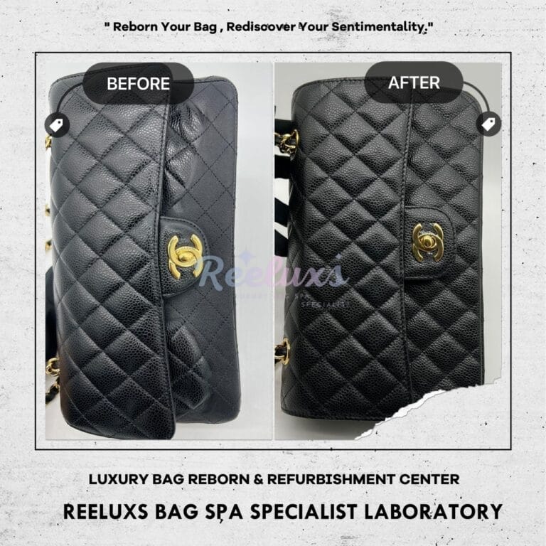 Chanel Classic Black Cavaiar Shoulder Bag Color Faded Chemical Damaged Shrink Problem Refurbishment