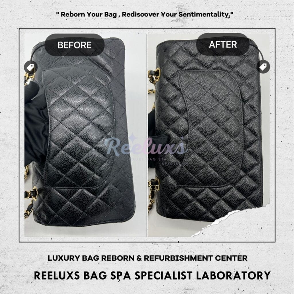 Classic Black Cavaiar Shoulder Bag Color Faded Chemical Damaged Shrink Problem — frame 2