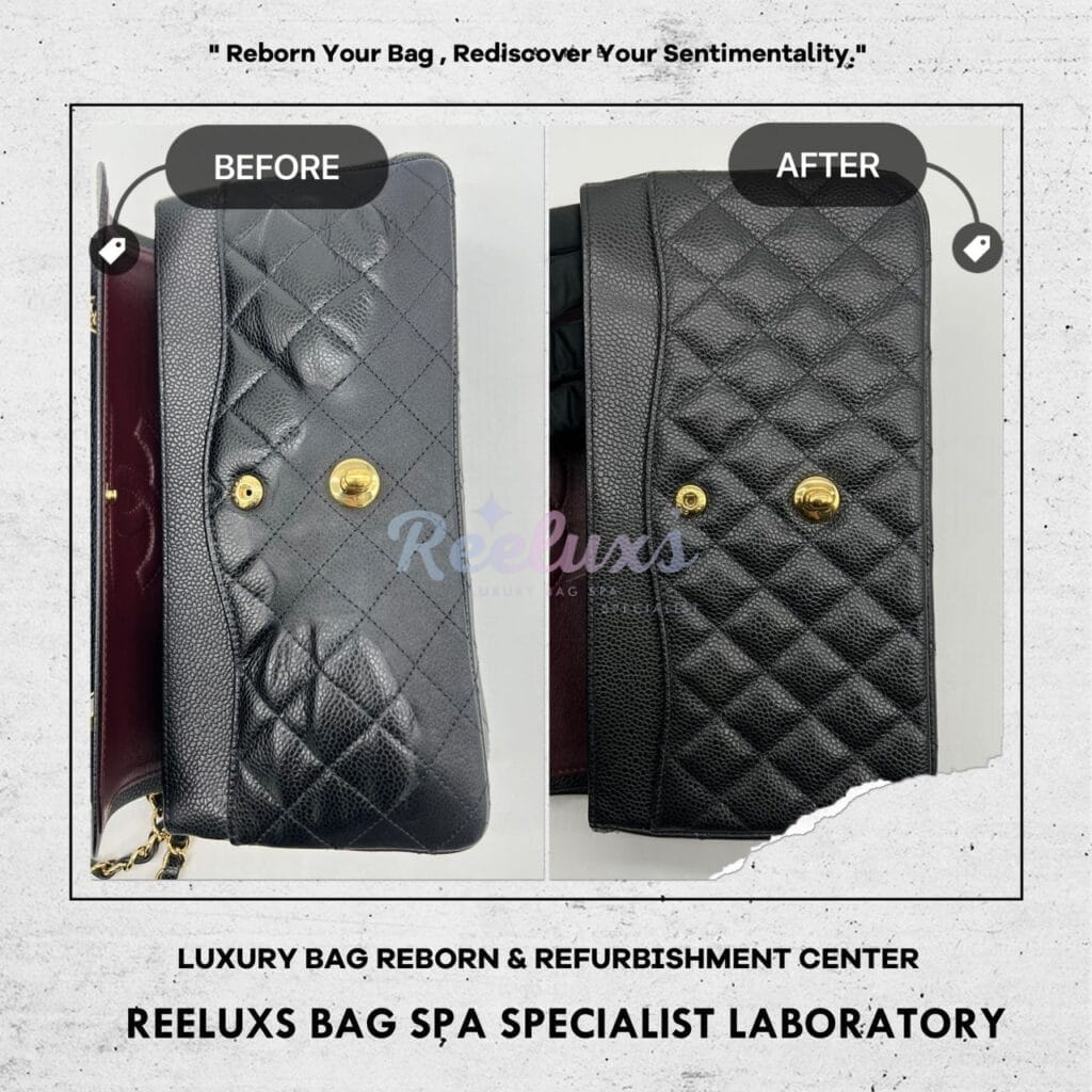 Classic Black Cavaiar Shoulder Bag Color Faded Chemical Damaged Shrink Problem — frame 3