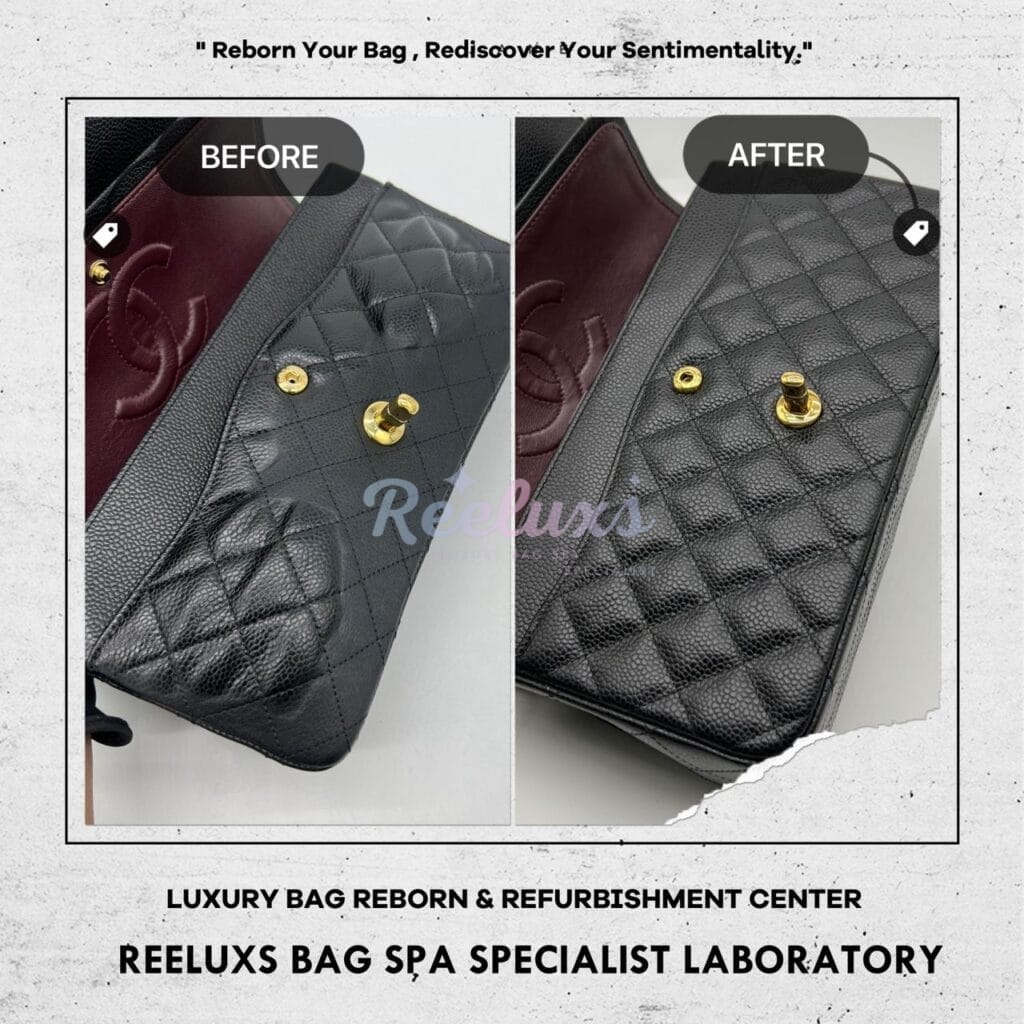 Classic Black Cavaiar Shoulder Bag Color Faded Chemical Damaged Shrink Problem — frame 4