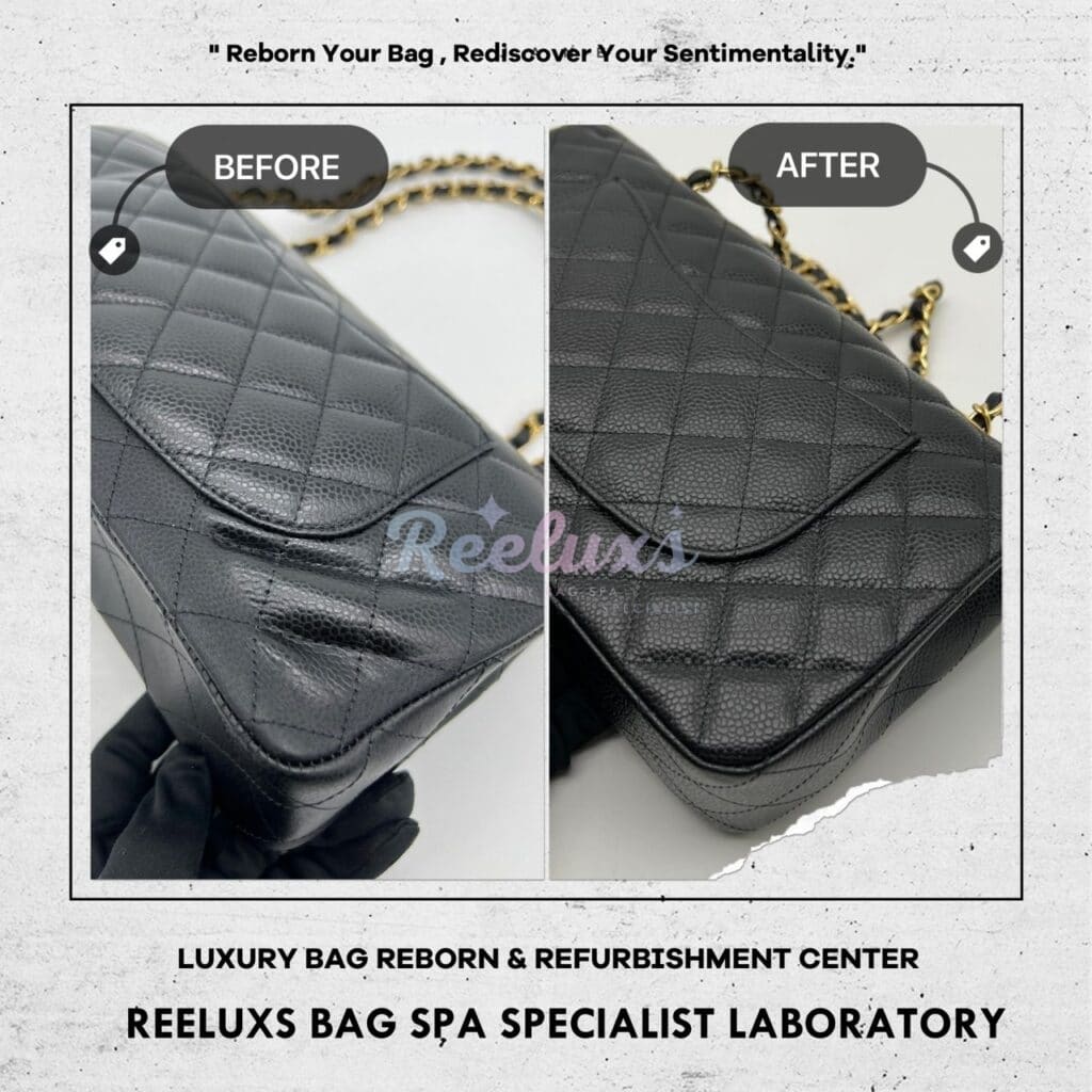 Classic Black Cavaiar Shoulder Bag Color Faded Chemical Damaged Shrink Problem — frame 5