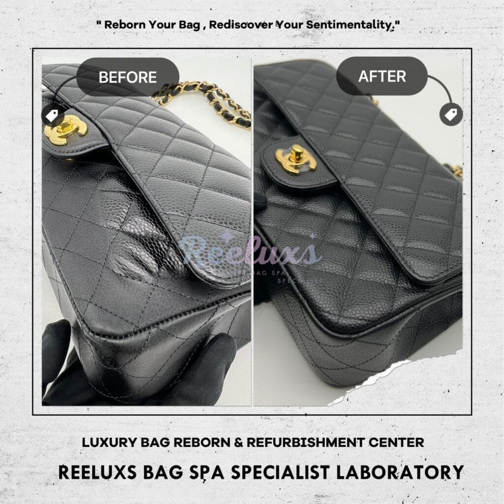 Classic Black Cavaiar Shoulder Bag Color Faded Chemical Damaged Shrink Problem — frame 6