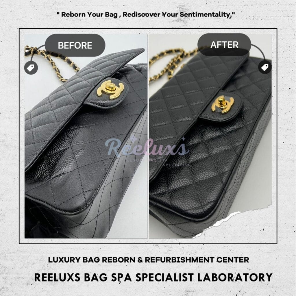 Classic Black Cavaiar Shoulder Bag Color Faded Chemical Damaged Shrink Problem — frame 7