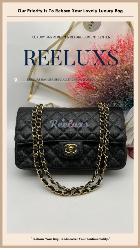 Classic Black Cavaiar Shoulder Bag Color Faded Chemical Damaged Shrink Problem — frame 8