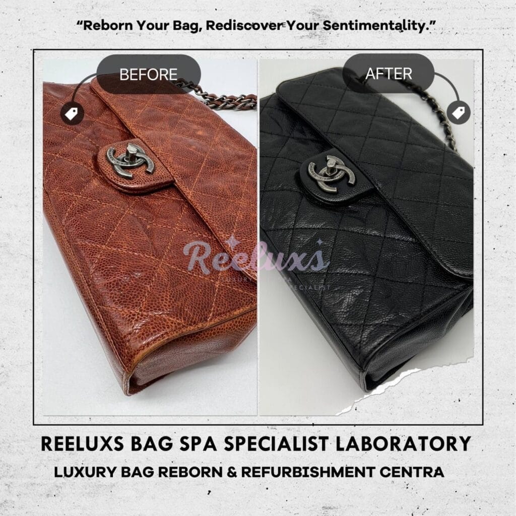 Classic Single Flap Shoulder Bag Corner Faded Color Damaged Changed To Black — frame 3