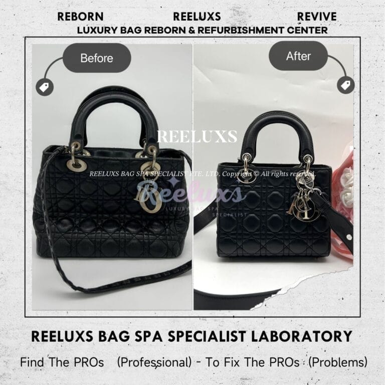 Dior Lady Dior Old Medium Black Leather Color Damaged Handle Leather Peel Off Customised To New Medium Flap Design & Entire Hardware Re-plating Refurbishment