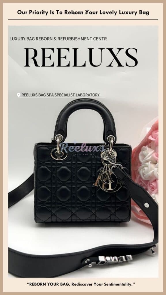 Lady Dior Old Medium Black Leather Color Damaged Handle Leather Peel Off… — frame 21