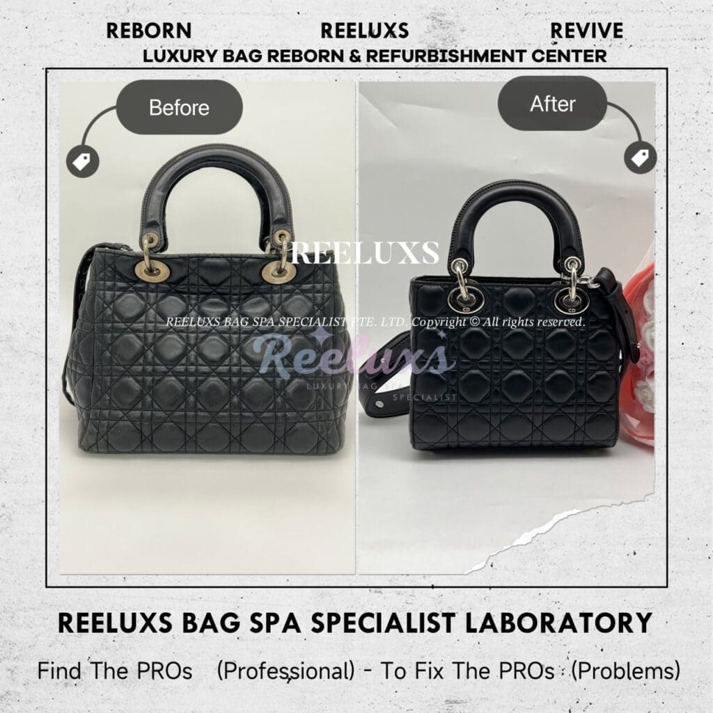 Lady Dior Old Medium Black Leather Color Damaged Handle Leather Peel Off… — frame 11