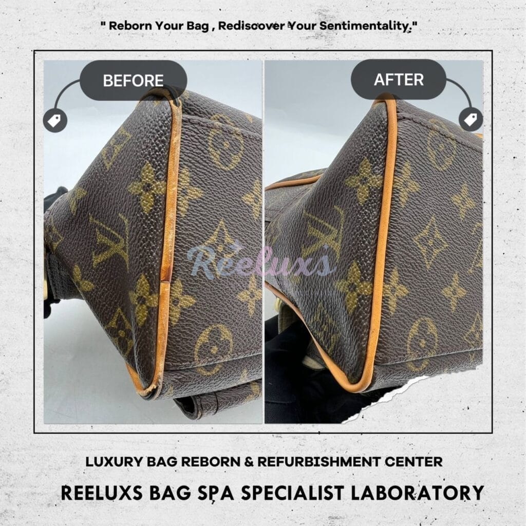 Manhattan PM Monogram Canvas Top Handle Bag Vachetta Pipping Cracked Tear Off — frame 6