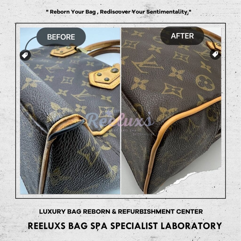 Manhattan PM Monogram Canvas Top Handle Bag Vachetta Pipping Cracked Tear Off — frame 7