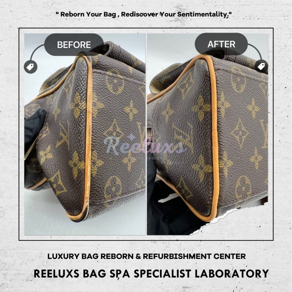 Manhattan PM Monogram Canvas Top Handle Bag Vachetta Pipping Cracked Tear Off — frame 9