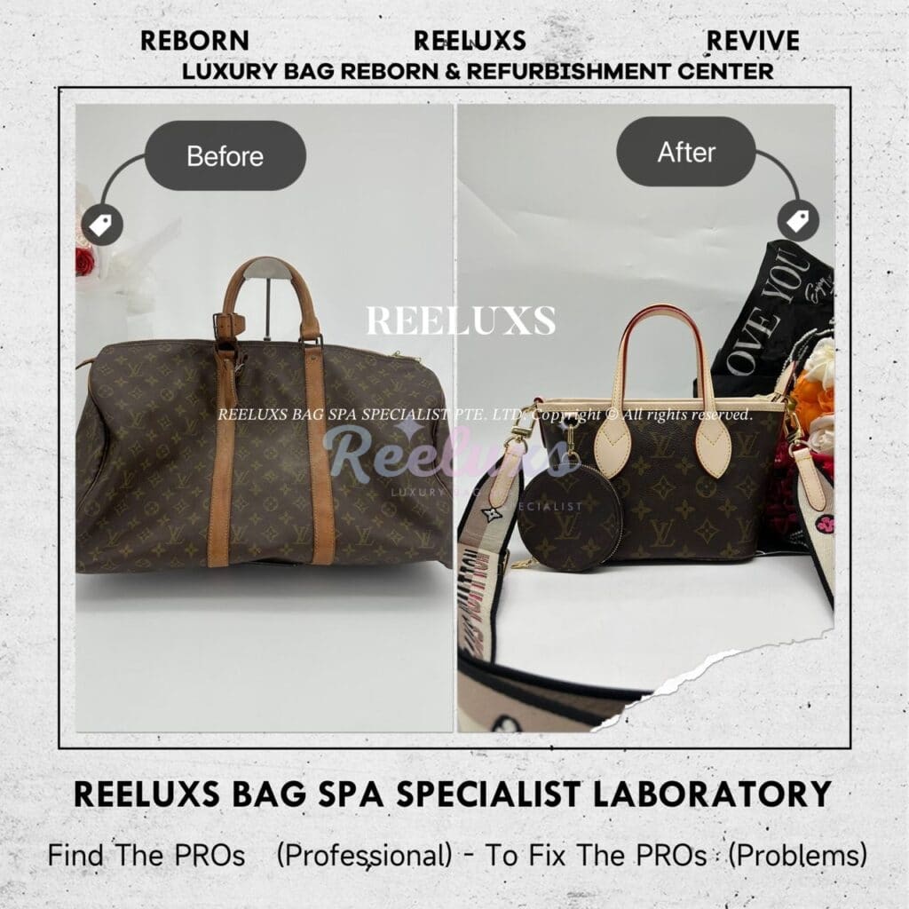 Monogram Keepall Handbag Vachetta Fully Stain & Scratches Customized To Neverfull BB… — frame 1