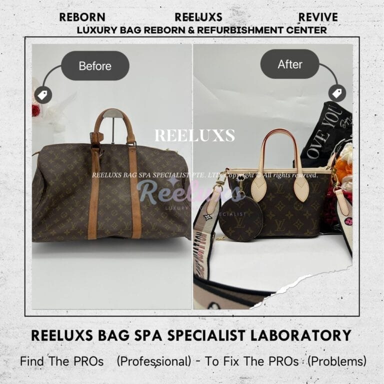 Louis Vuitton Monogram Keepall Handbag Vachetta Fully Stain & Scratches Customized To Neverfull BB Monogram