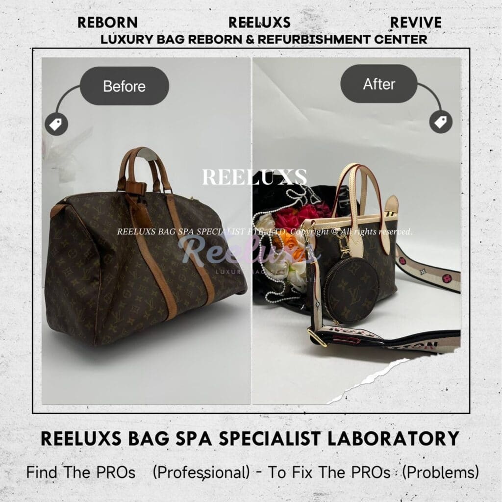 Monogram Keepall Handbag Vachetta Fully Stain & Scratches Customized To Neverfull BB… — frame 3