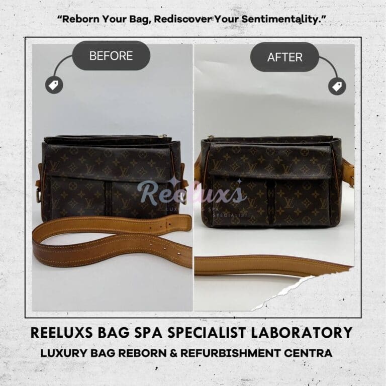 Louis Vuitton Vintage Monogram Canvas Viva Cite MM Shoulder Bag Vachetta Long Strap Black Stain Problem Nano Spa Treatment