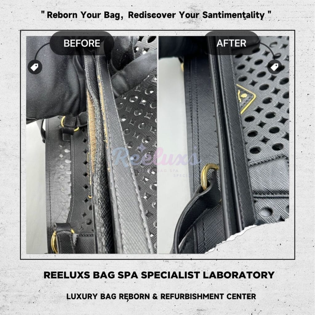 Black Saffiano Perforated Tote Bag Handle Heavy Wear & Tear Cracked Damaged — frame 1
